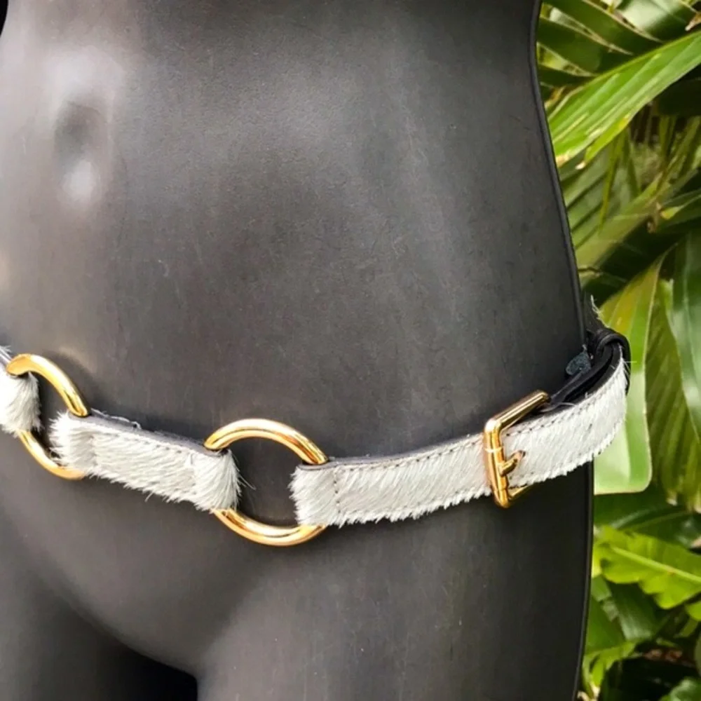Italian calf hair  And gold link chain belt.